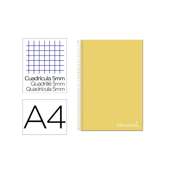 Cuaderno espiral liderpapel a4 micro jolly tapa forrada 140h 75 gr cuadro 5mm 5 bandas4 taladros color amarillo