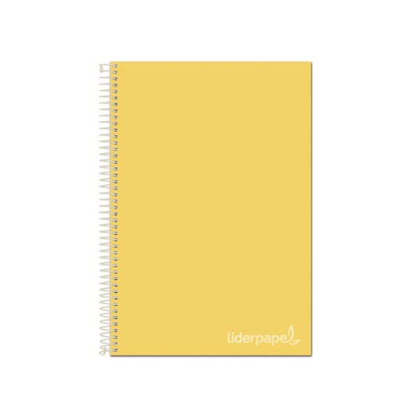 Cuaderno espiral liderpapel a4 micro jolly tapa forrada 140h 75 gr cuadro 5mm 5 bandas4 taladros color amarillo