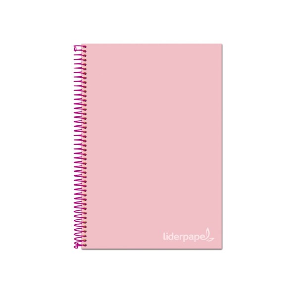 Cuaderno espiral liderpapel a4 micro jolly tapa forrada 140h 75 gr cuadro 5mm 5 bandas 4 taladros color rosa