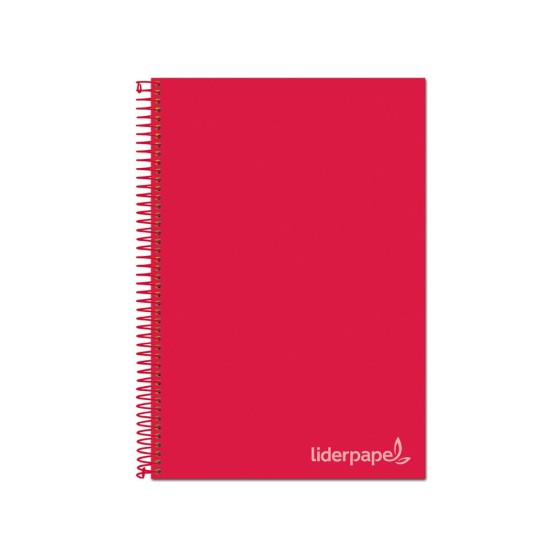 Cuaderno espiral liderpapel a4 micro jolly tapa forrada 140h 75 gr cuadro 5mm 5 bandas 4 taladros color rojo