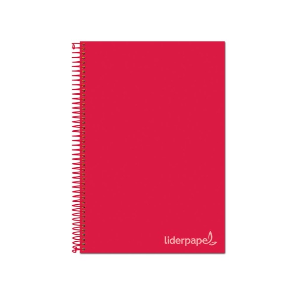 Cuaderno espiral liderpapel a4 micro jolly tapa forrada 140h 75 gr cuadro 5mm 5 bandas 4 taladros color rojo