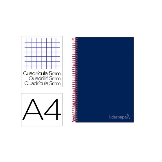 Cuaderno espiral liderpapel a4 micro jolly tapa forrada 140h 75 gr cuadro 5mm 5 bandas 4 taladros color azul