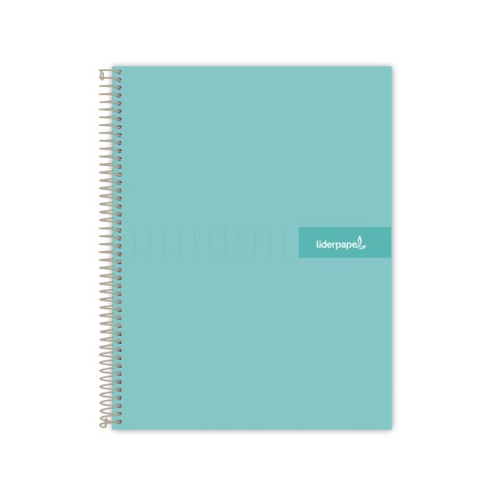 Cuaderno espiral liderpapel a5 micro crafty tapa forrada 120h 90 gr cuadro 5mm 5 bandas6 taladros color turquesa