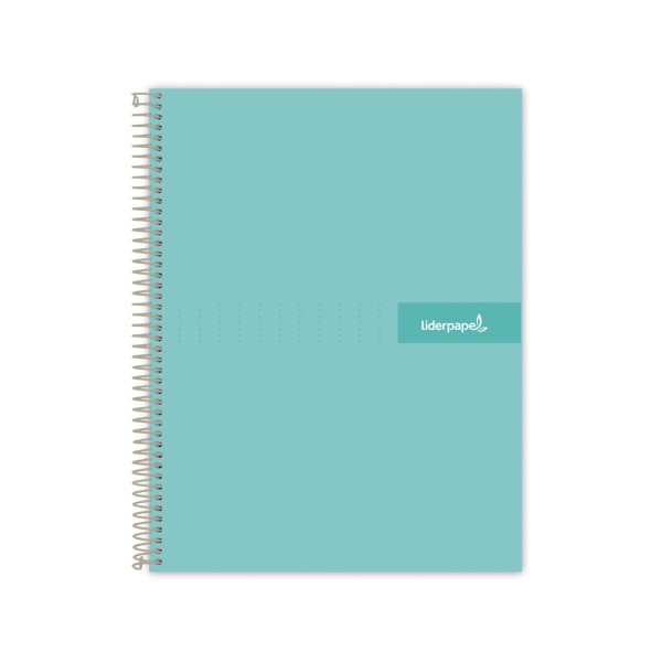 Cuaderno espiral liderpapel a5 micro crafty tapa forrada 120h 90 gr cuadro 5mm 5 bandas6 taladros color turquesa
