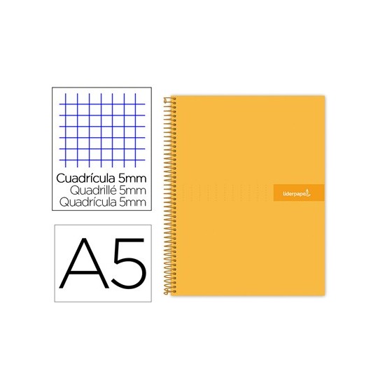 Cuaderno espiral liderpapel a5 micro crafty tapa forrada 120h 90 gr cuadro 5mm 5 bandas6 taladros color naranja
