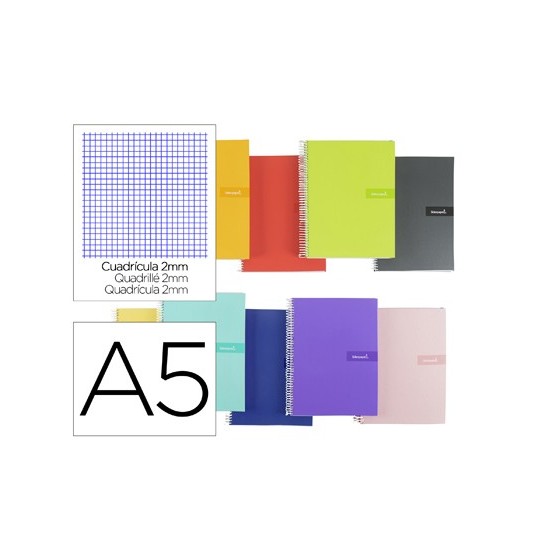 Cuaderno espiral liderpapel a5 crafty tapa forrada 80h 90 gr milimetrado 2mm colores surtidos
