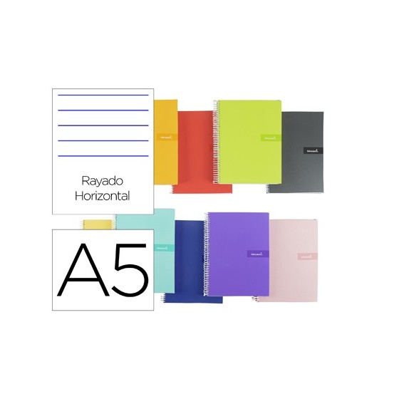 Cuaderno espiral liderpapel a5 crafty tapa forrada 80h 90 gr rayado horizontal con margen colores surtidos
