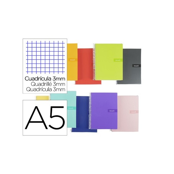 Cuaderno espiral liderpapel a5 crafty tapa forrada 80h 90 gr cuadro 3 mm con margen colores surtidos