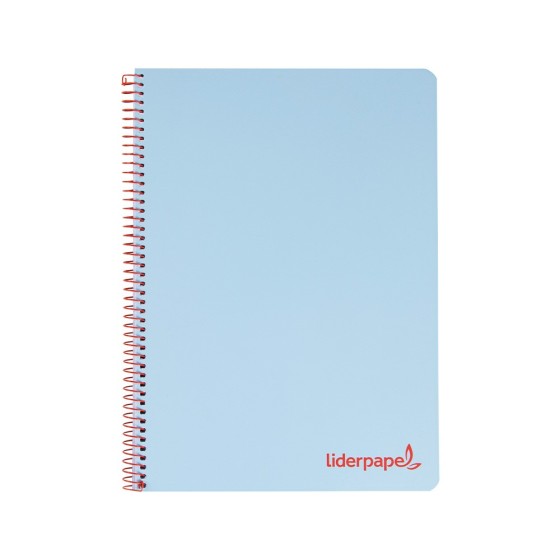 Cuaderno espiral liderpapel a5 micro wonder tapa plastico 120h 90g cuadro 5mm 5 bandas 6 taladros color celeste