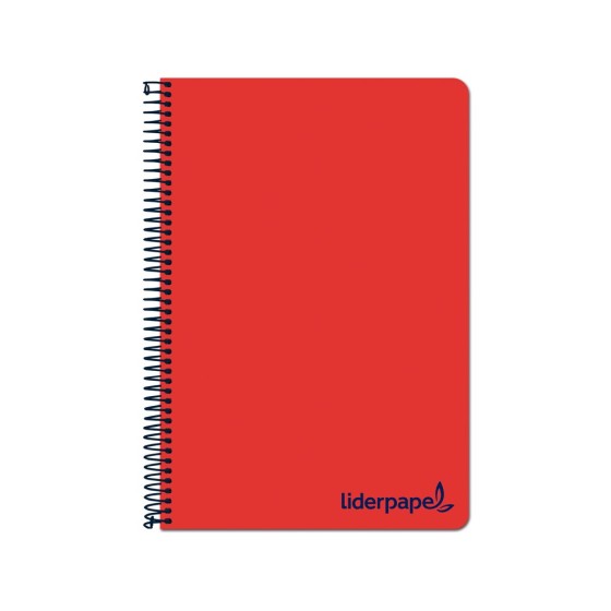 Cuaderno espiral liderpapel a4 wonder tapa plastico 80h 90gr cuadro 4mm con margen color rojo