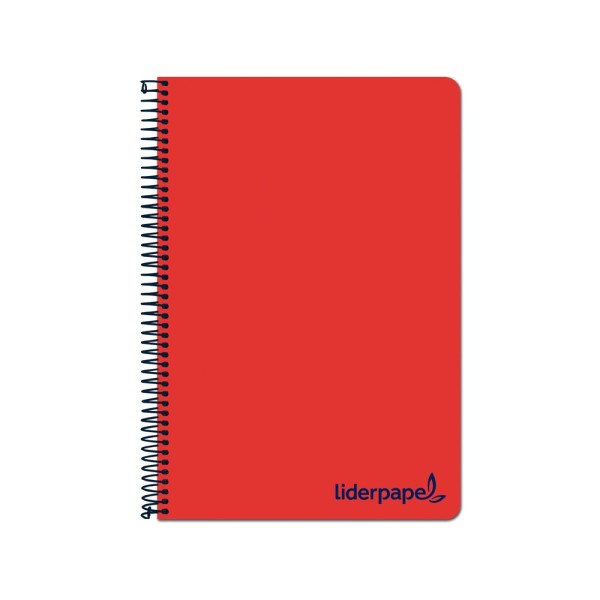 Cuaderno espiral liderpapel a4 wonder tapa plastico 80h 90gr cuadro 4mm con margen color rojo