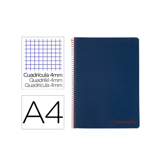 Cuaderno espiral liderpapel a4 wonder tapa plastico 80h 90gr cuadro 4mm con margen color azul marino