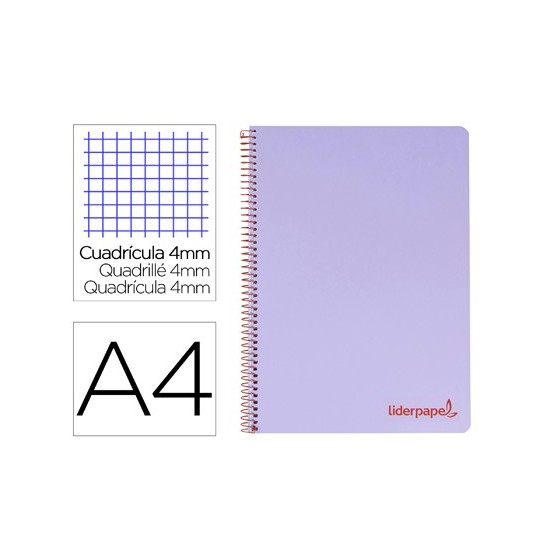 Cuaderno espiral liderpapel a4 wonder tapa plastico 80h 90gr cuadro 4mm con margen color violeta