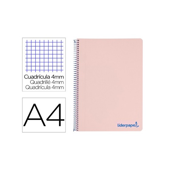 Cuaderno espiral liderpapel a4 wonder tapa plastico 80h 90gr cuadro 4mm con margen color rosa