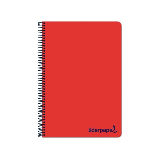 Cuaderno espiral liderpapel a4 micro wonder tapa plastico 120h 90 gr cuadro 5 mm 5 bandas 4 taladros color rojo