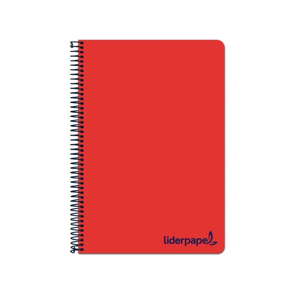 Cuaderno espiral liderpapel a4 micro wonder tapa plastico 120h 90 gr cuadro 5 mm 5 bandas 4 taladros color rojo