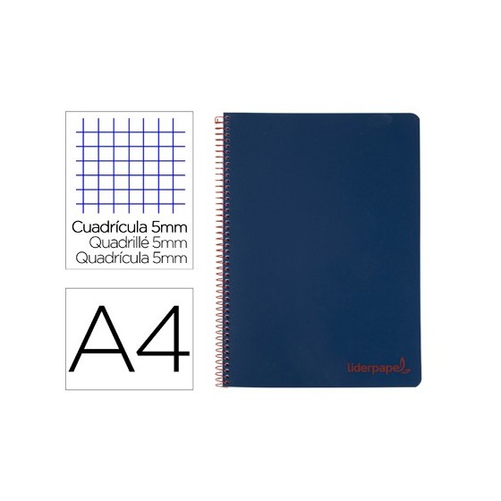 Cuaderno espiral liderpapel a4 micro wonder tapa plastico 120h 90 gr cuadro 5 mm 5 banda4 taladros color azul marino
