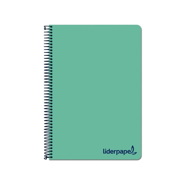 Cuaderno espiral liderpapel a4 micro wonder tapa plastico 120h 90 gr cuadro 5 mm 5 bandas 4 taladros color verde