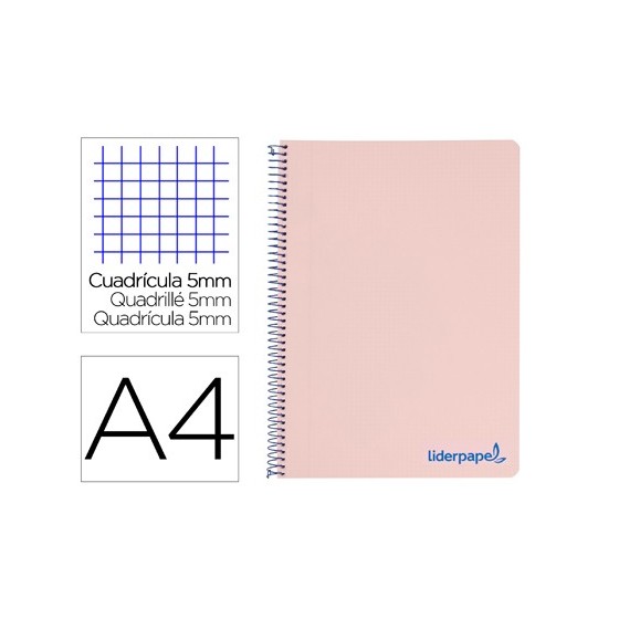 Cuaderno espiral liderpapel a4 micro wonder tapa plastico 120h 90 gr cuadro 5 mm 5 bandas 4 taladros color rosa