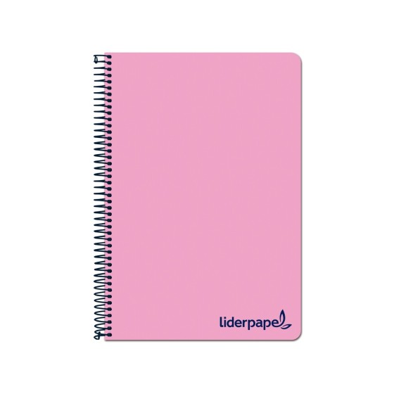 Cuaderno espiral liderpapel a4 micro wonder tapa plastico 120h 90 gr cuadro 5 mm 5 bandas 4 taladros color rosa
