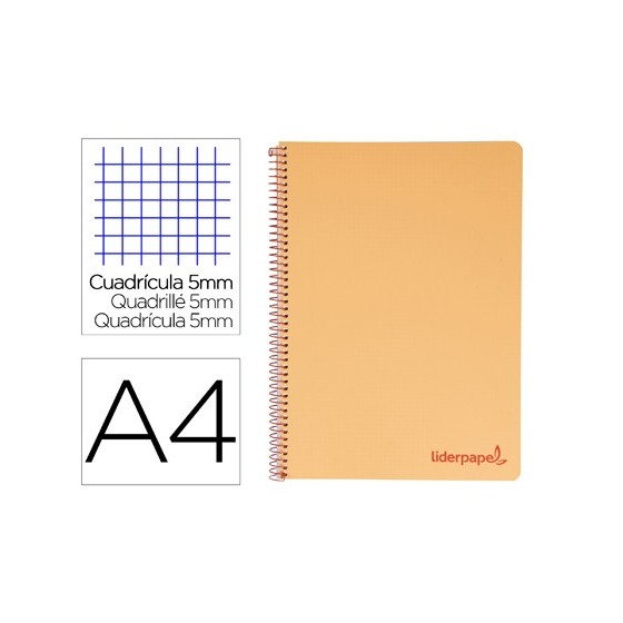 Cuaderno espiral liderpapel a4 micro wonder tapa plastico 120h 90 gr cuadro 5 mm 5 banda4 taladros color naranja