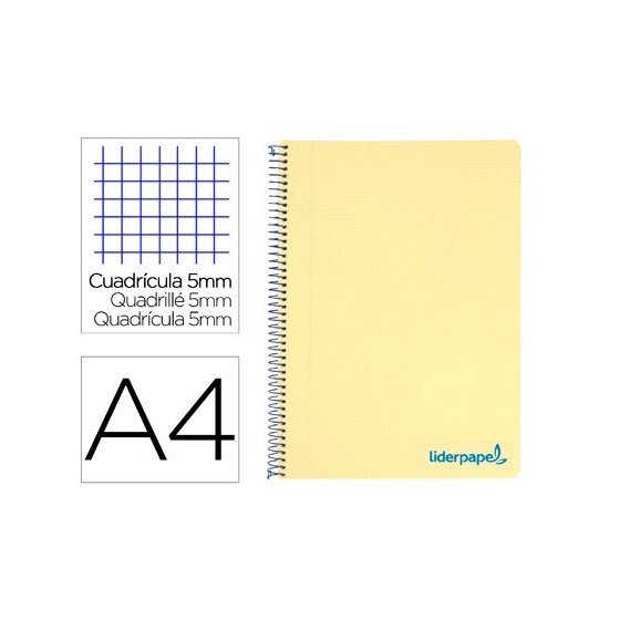 Cuaderno espiral liderpapel a4 micro wonder tapa plastico 120h 90 gr cuadro 5 mm 5 banda4 taladros color amarillo