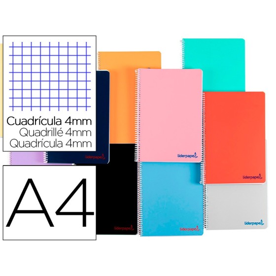 Cuaderno espiral liderpapel a4 wonder tapa plastico 80h 90gr cuadro 4mm con margen colores surtidos