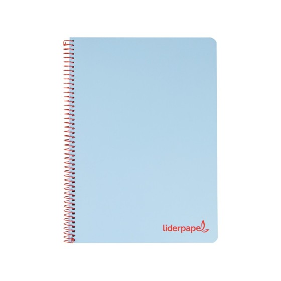 Cuaderno espiral liderpapel a6 micro wonder tapa plastico 120h 90 gr cuadro 5mm 4 bandas color celeste