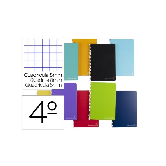 Cuaderno espiral liderpapel cuarto witty tapa dura 80h 75gr cuadro 8mm con margen colores surtidos