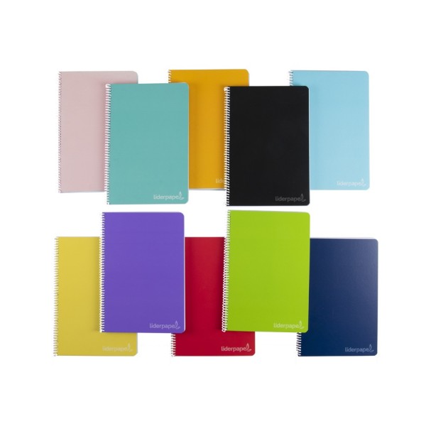 Cuaderno espiral liderpapel cuarto witty tapa dura 80h 75gr cuadro 8mm con margen colores surtidos