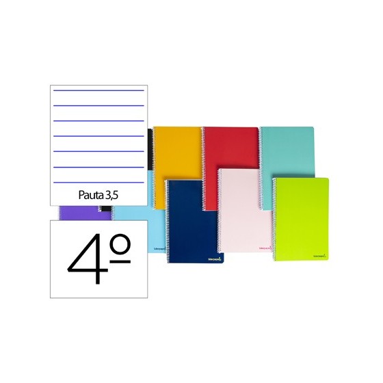 Cuaderno espiral liderpapel cuarto smart tapa blanda 80h 60gr pauta 3,5mm con margen colores surtidos