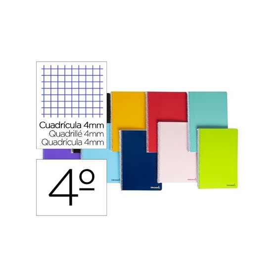 Cuaderno espiral liderpapel cuarto smart tapa blanda 40h 60gr cuadro 4mm con margen colores surtidos