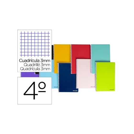 Cuaderno espiral liderpapel cuarto smart tapa blanda 80h 60gr 3mm con margen colores surtidos