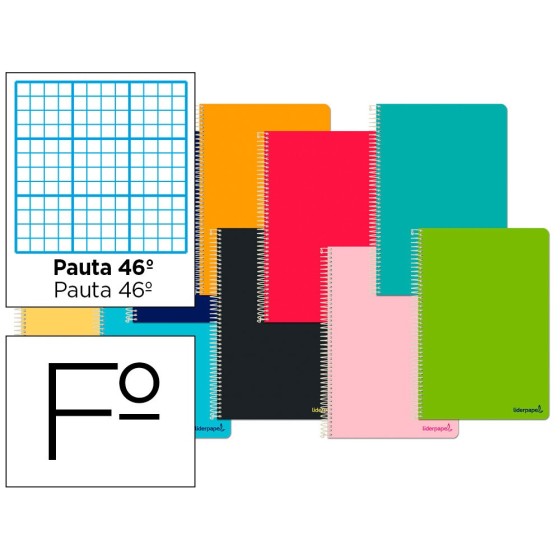 Cuaderno espiral liderpapel folio smart tapa blanda 80h 60gr rayado n 46 colores surtidos