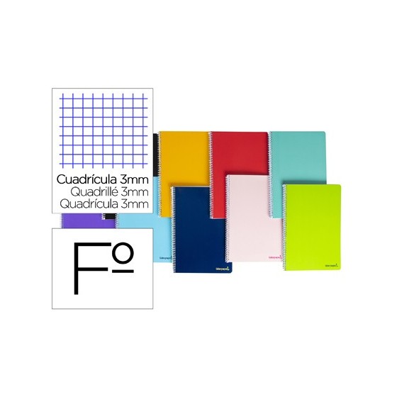 Cuaderno espiral liderpapel folio smart tapa blanda 80h 60gr cuadro 3 mm con margen colores surtidos