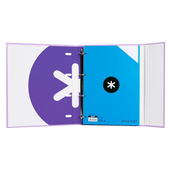 Carpeta con recambio liderpapel antartik a4 cuadro 5mm forrada 4 anillas 40mm redondas color lavanda