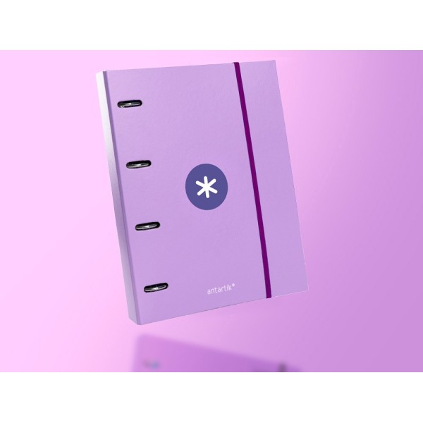 Carpeta con recambio liderpapel antartik a4 cuadro 5mm forrada 4 anillas 40mm redondas color lavanda