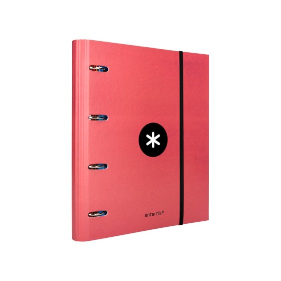 Carpeta con recambio liderpapel antartik a4 cuadro 5mm forrada 4 anillas 40mm redondas color coral