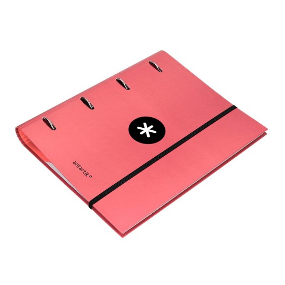 Carpeta con recambio liderpapel antartik a4 cuadro 5mm forrada 4 anillas 40mm redondas color coral