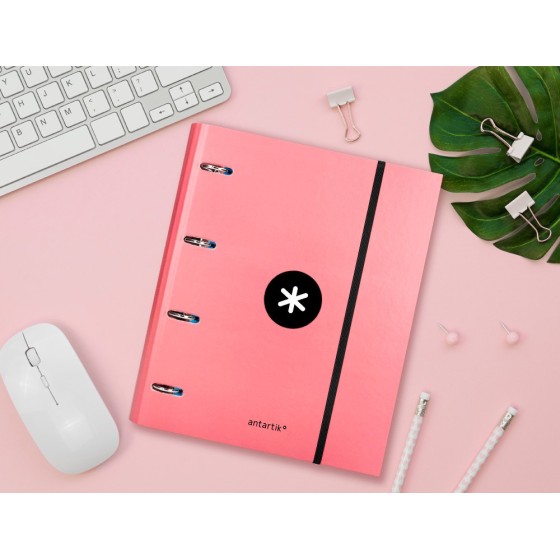 Carpeta con recambio liderpapel antartik a4 cuadro 5mm forrada 4 anillas 40mm redondas color coral
