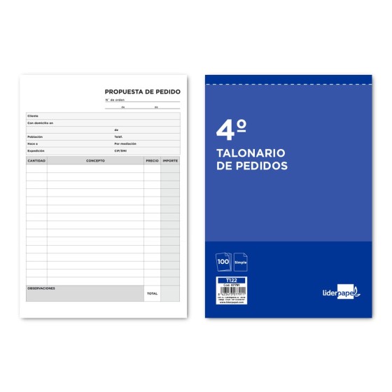 Talonario liderpapel pedidos cuarto 122