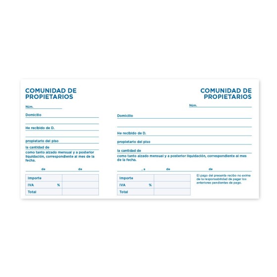 Talonario liderpapel comunidad tres del folio 106 -con iva