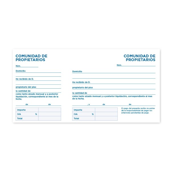 Talonario liderpapel comunidad tres del folio 106 -con iva