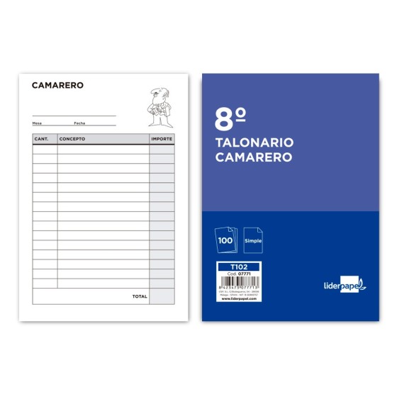 Talonario liderpapel camarero octavo -sin iva- 102