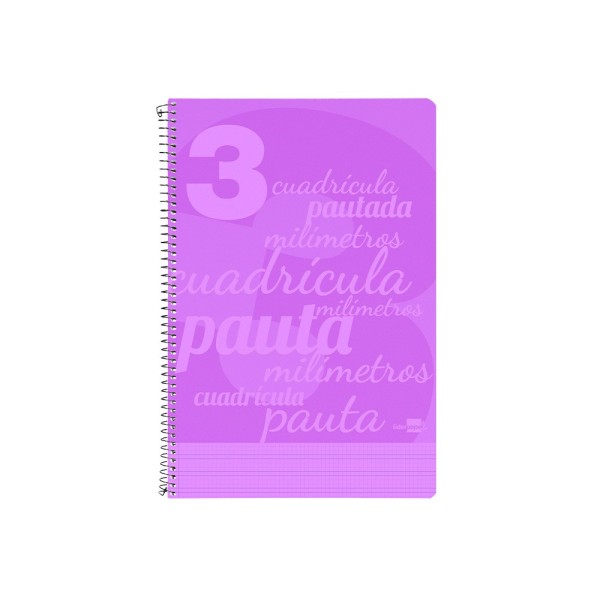 Cuaderno espiral liderpapel folio pautaguia tapa plastico 80h 75gr cuadro pautado 3mm con margen color violeta