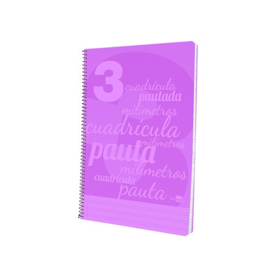 Cuaderno espiral liderpapel folio pautaguia tapa plastico 80h 75gr cuadro pautado 3mm con margen color violeta