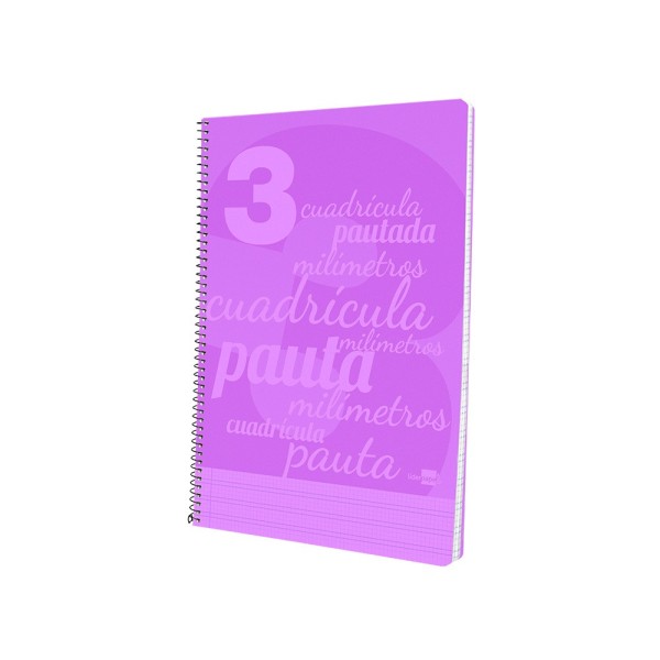 Cuaderno espiral liderpapel folio pautaguia tapa plastico 80h 75gr cuadro pautado 3mm con margen color violeta