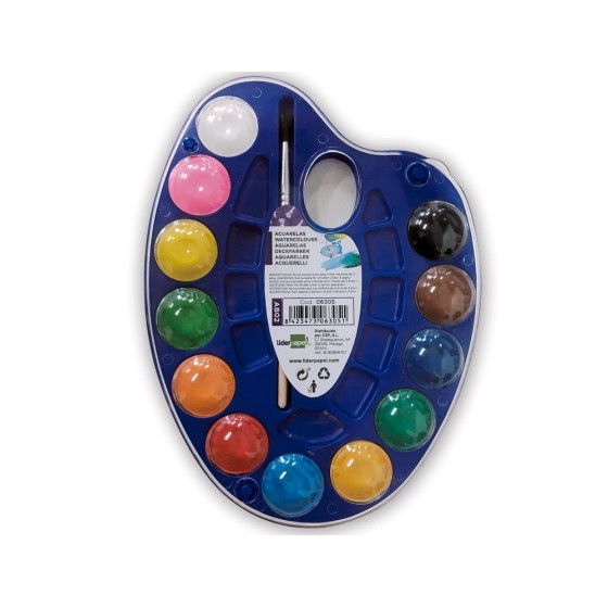 Acuarela liderpapel 12 colores con pincel y deposito incluye paleta de plastico