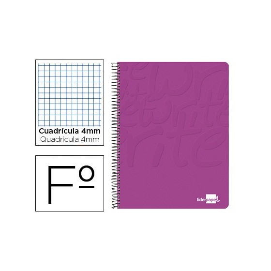 Cuaderno espiral liderpapel folio write tapa blanda 80h 60gr cuadro 4mm con margen color rosa