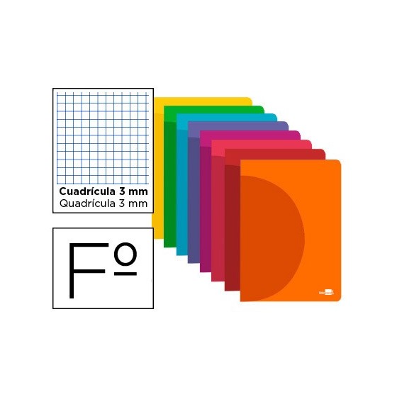 Libreta liderpapel 360 tapa de plastico a4 48 hojas 90g/m2 cuadro 3 mm con margen colores surtidos